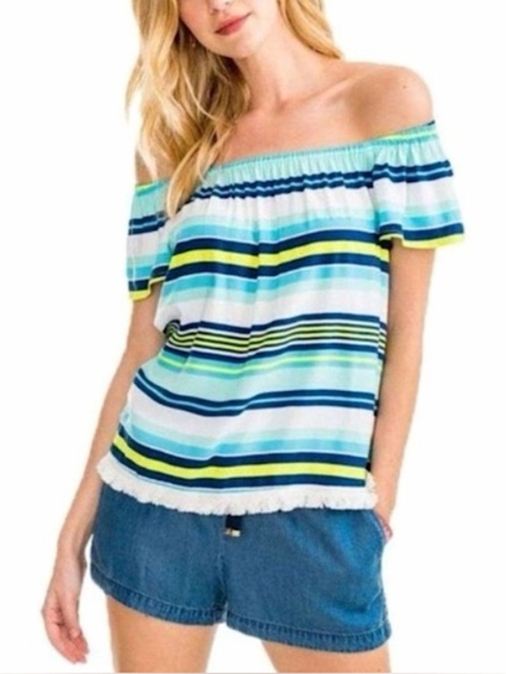 Southern Tide Blue and Yellow Striped Blouse